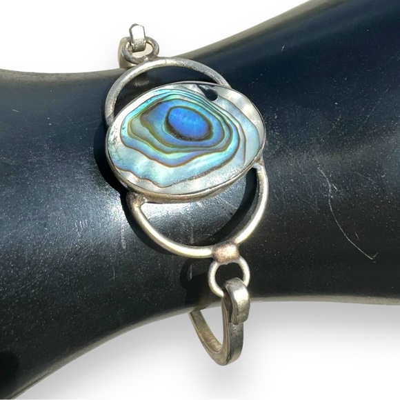 Vintage Mexico Silver and Abalone Bracelet - Picture 1 of 8
